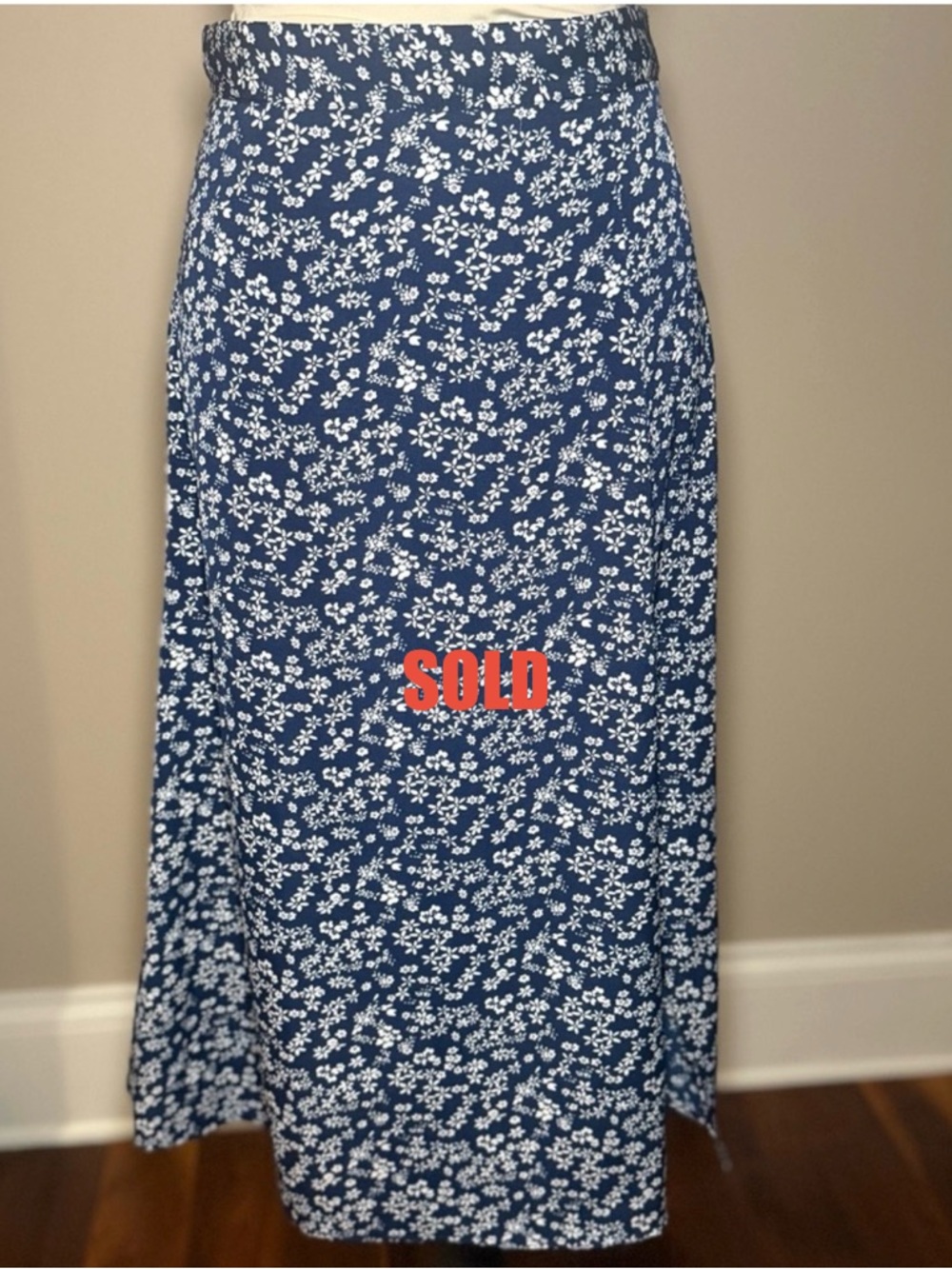 SHEIN Navy Floral Midi Skirt with Side Slit